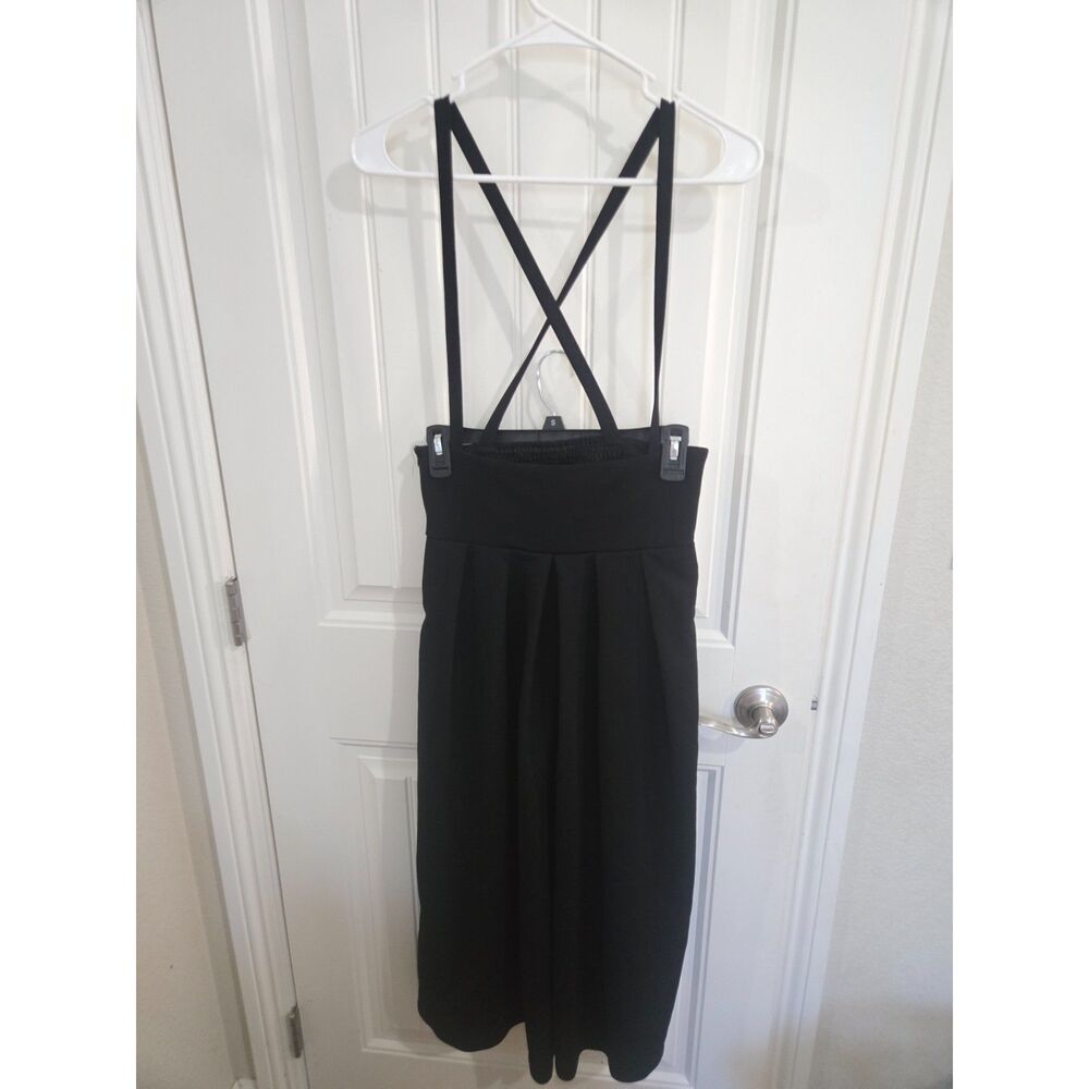 Auxo Collection Women’s Small Black Suspender Jumpsuit Wide Leg Pleated Pants